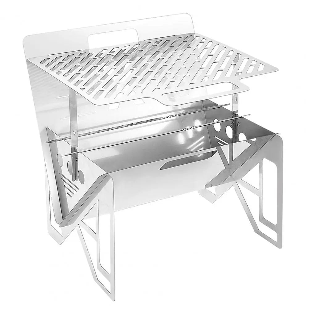 🍖 Folding Barbecue Tray Set – Portable Stainless Iron Grill with Net, Rack, Fork, Stove; Sign | Irregular Style BBQ Cooking Kit - megalifehack.com