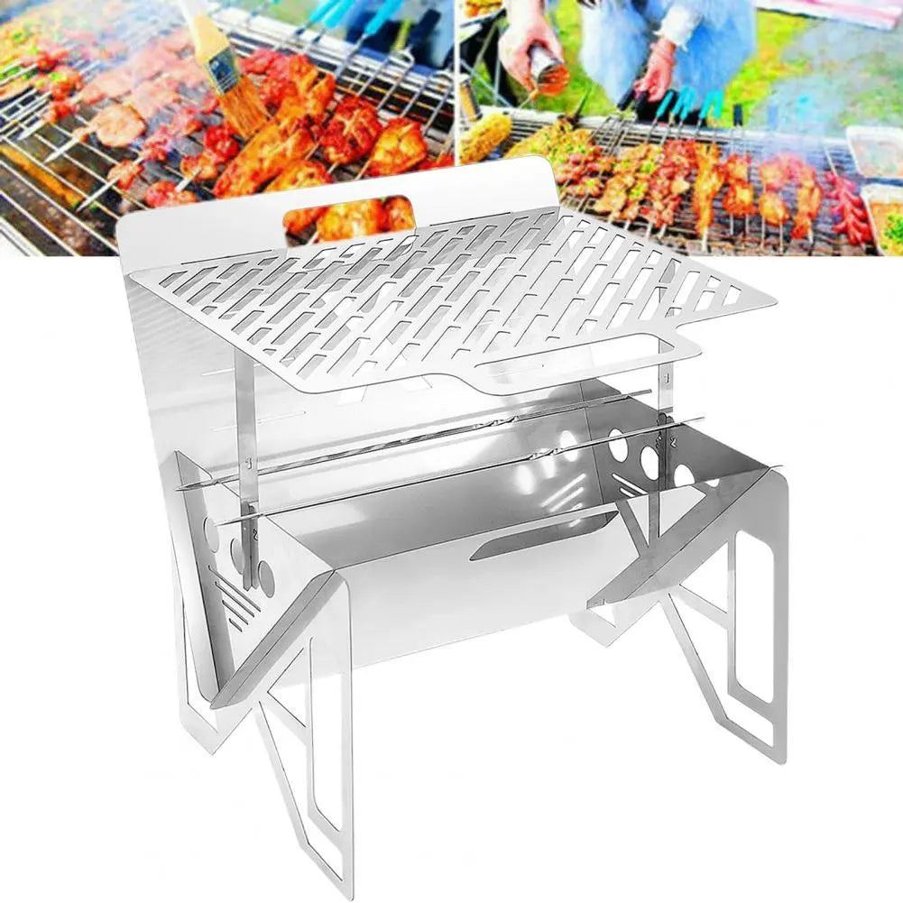 🍖 Folding Barbecue Tray Set – Portable Stainless Iron Grill with Net, Rack, Fork, Stove; Sign | Irregular Style BBQ Cooking Kit - megalifehack.com