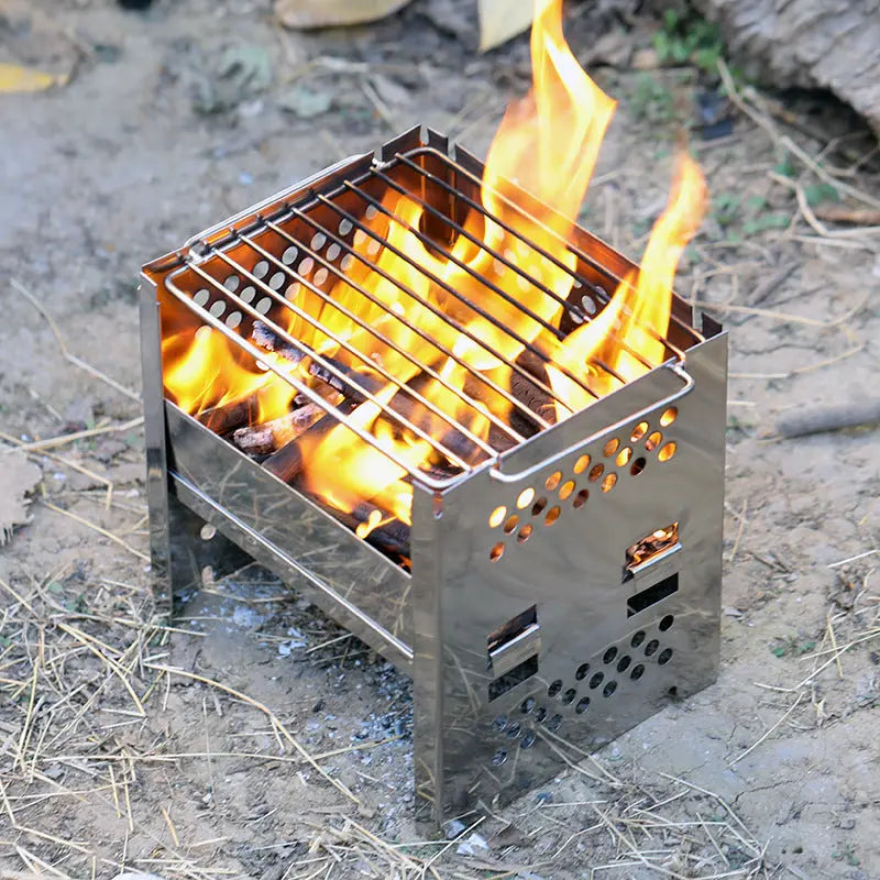 🔥 Outdoor Portable Firewood Stove – Stainless Steel BBQ Grill for 3–5 People | Foldable & Durable SUS201 Steel Construction - megalifehack.com