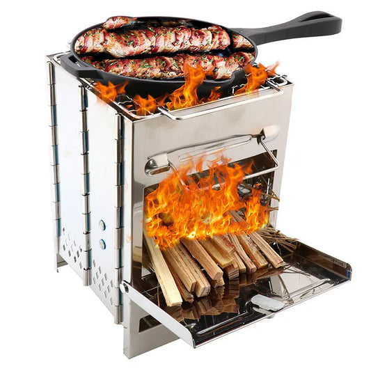 🔥 Portable Stainless Steel Camping Stove – Foldable Wood Burning Backpacking Stove with Carry Bag | Compact Outdoor Cooker for Hiking, BBQ, Boiling & Survival - megalifehack.com