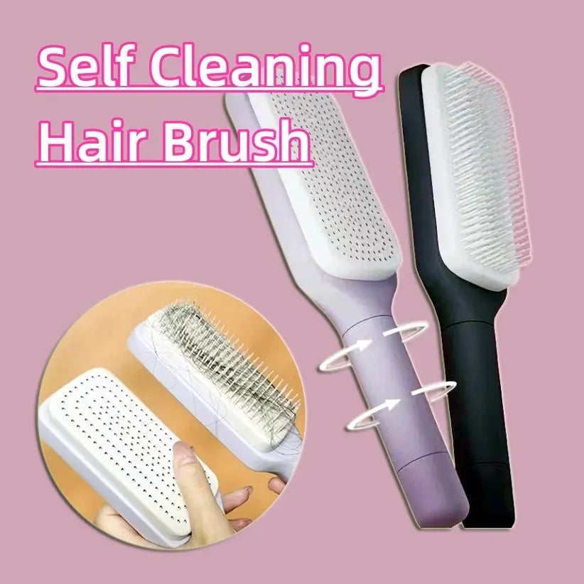 💆 Self-Cleaning Anti-Static Massage Comb – Rotating Handle for Easy Hair Removal | Scalp Massage & Dandruff Relief | Detangler Brush for All Hair Types | Ergonomic Design - megalifehack.com