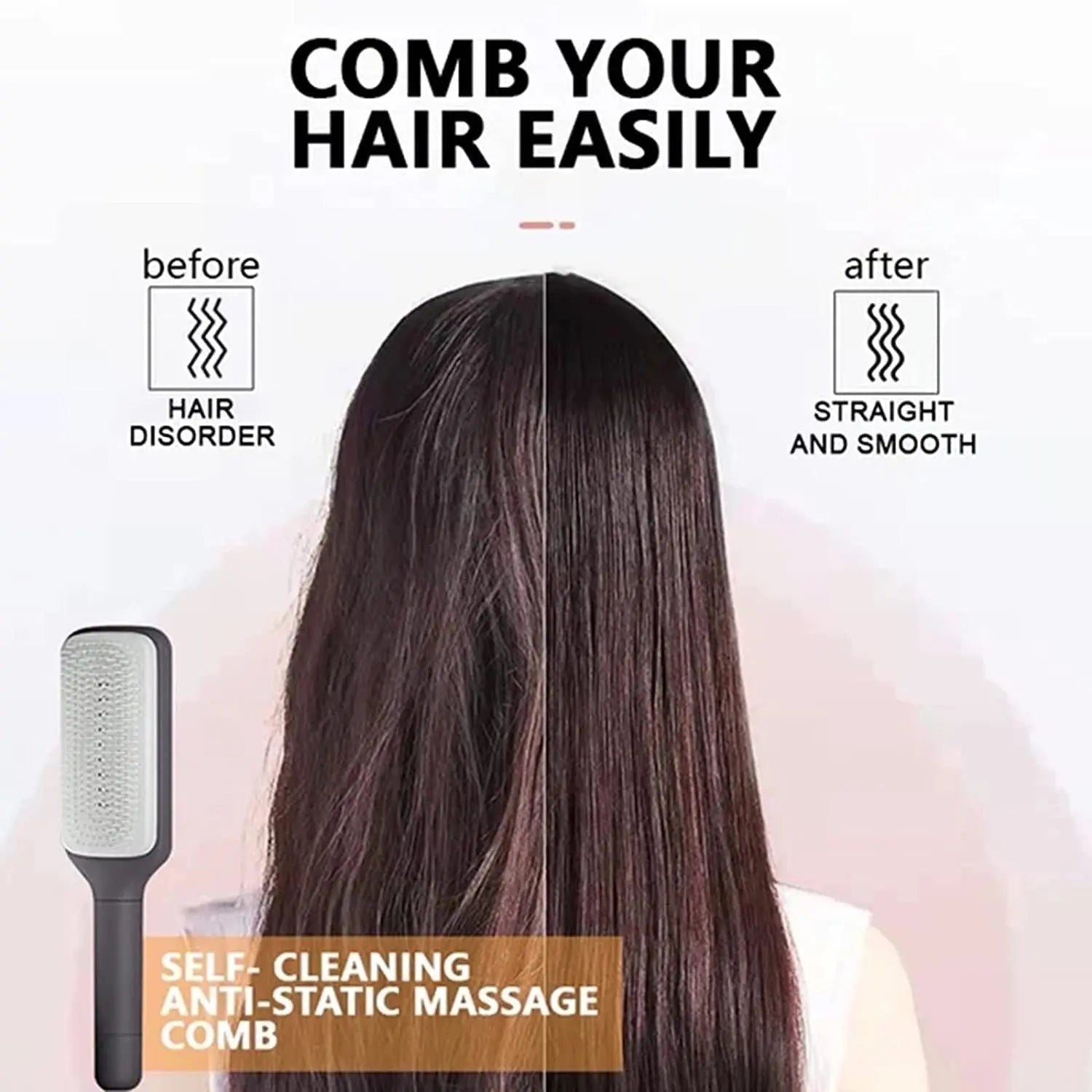 💆 Self-Cleaning Anti-Static Massage Comb – Rotating Handle for Easy Hair Removal | Scalp Massage & Dandruff Relief | Detangler Brush for All Hair Types | Ergonomic Design - megalifehack.com