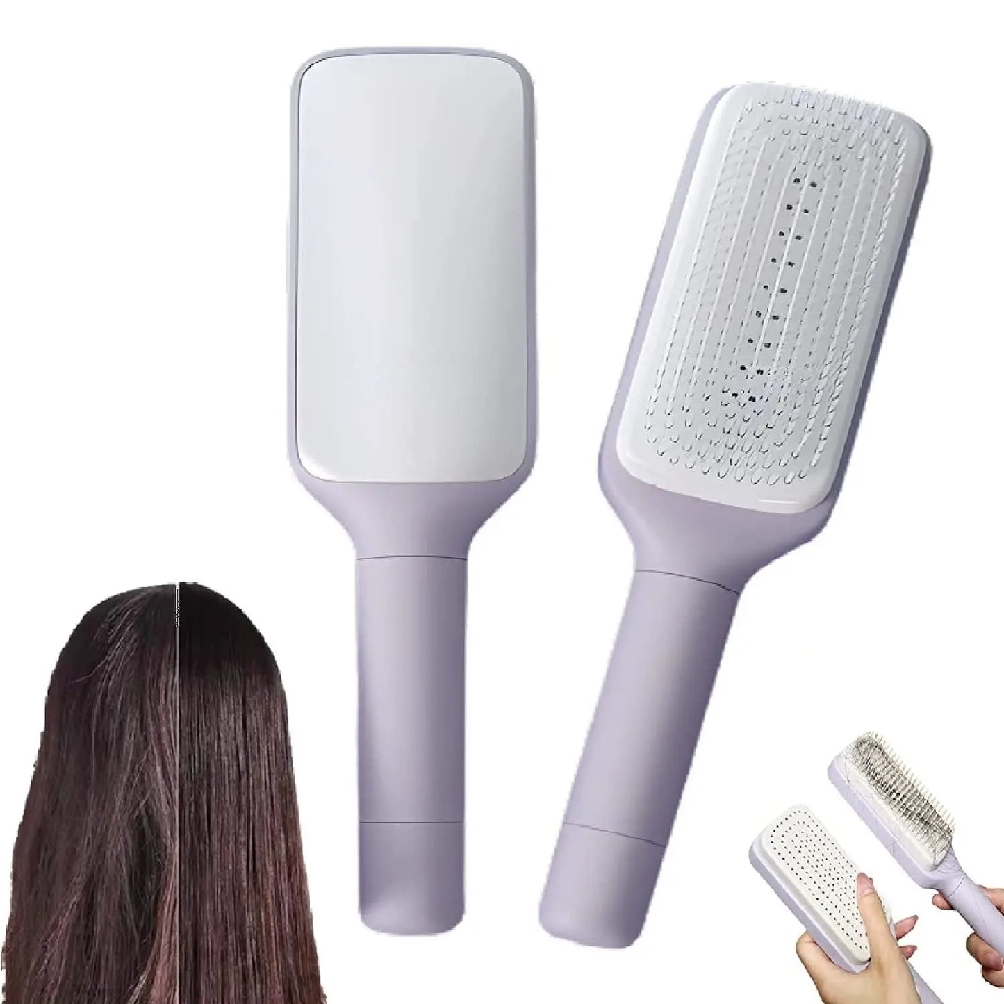 💆 Self-Cleaning Anti-Static Massage Comb – Rotating Handle for Easy Hair Removal | Scalp Massage & Dandruff Relief | Detangler Brush for All Hair Types | Ergonomic Design - megalifehack.com
