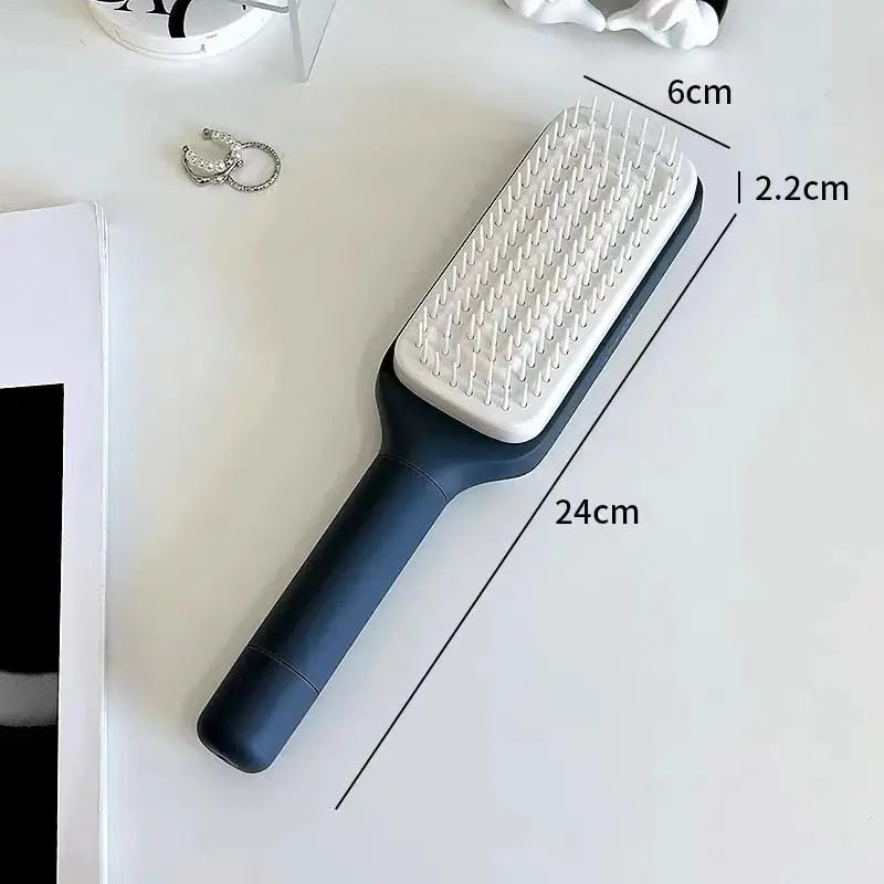 💆 Self-Cleaning Anti-Static Massage Comb – Rotating Handle for Easy Hair Removal | Scalp Massage & Dandruff Relief | Detangler Brush for All Hair Types | Ergonomic Design - megalifehack.com